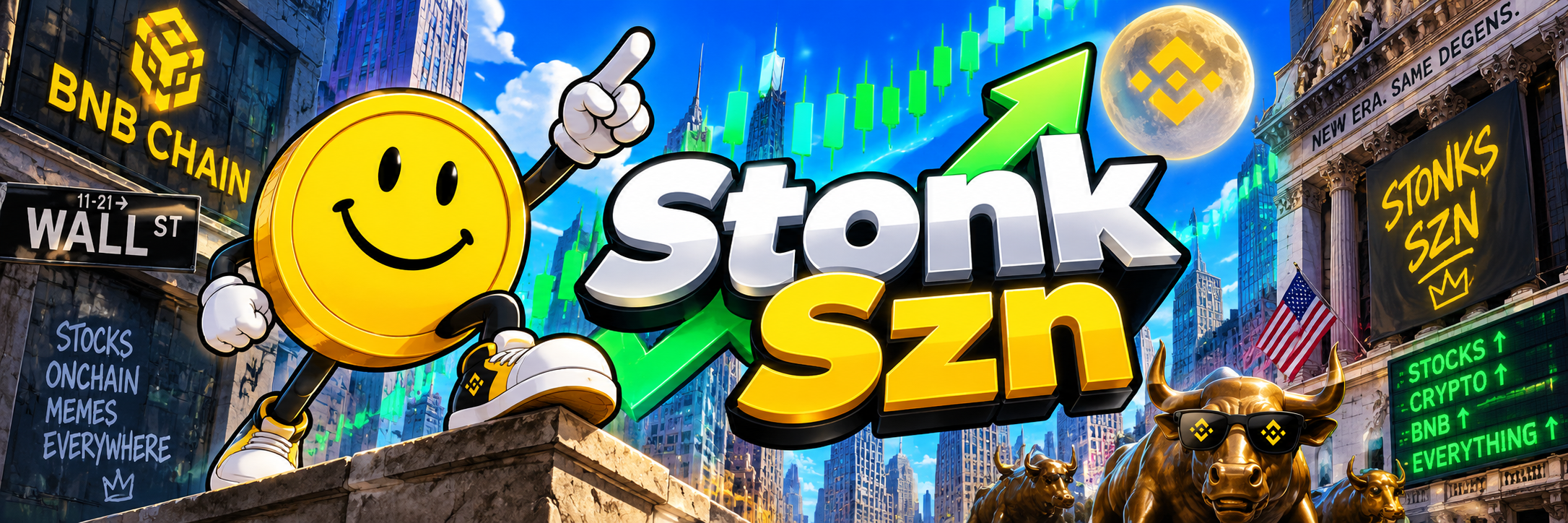 Stonks Szn banner — Wall Street culture handed to degens on BNB Chain